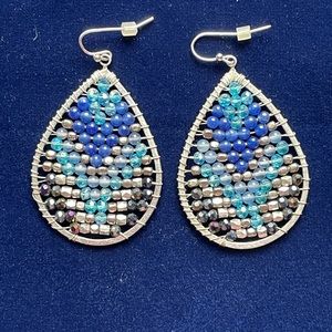 Shades of Aqua and Silver Beaded Earrings